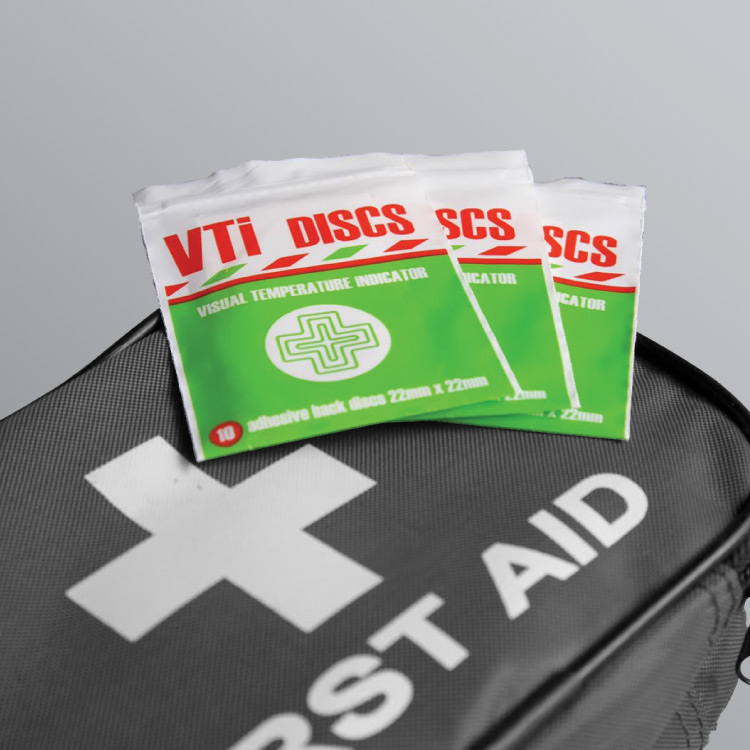 Visual temperature indicator disc are ideal for you first aid box